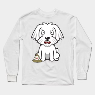 Funny white dog steps on a dirty diaper Long Sleeve T-Shirt